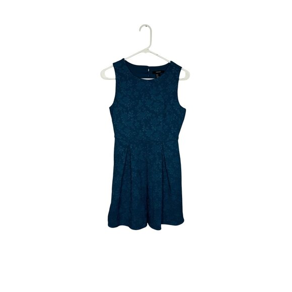 Teal Floral Jacquard Sleeveless Mini Dress Keyhole Back Womens S - Picture 1 of 5